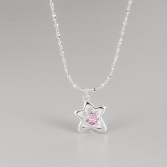 Sterling Silver Necklace - Pink Star