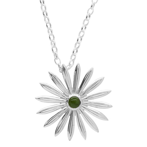 Greenstone / Pounamu Pendant Sterling Silver Daisy