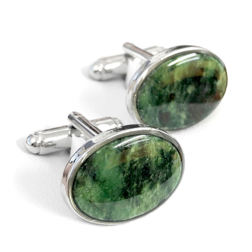 Greenstone Cufflinks Oval Silver Box