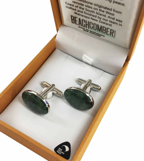 Greenstone Cufflinks Oval Silver Box