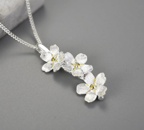 Sterling Silver Neckalce - Long Tri Manuka Flowers