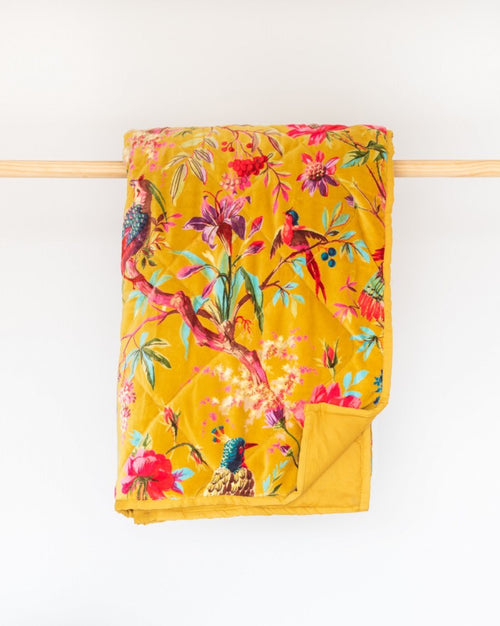 Ochre Bird Paradise Velvet Throw