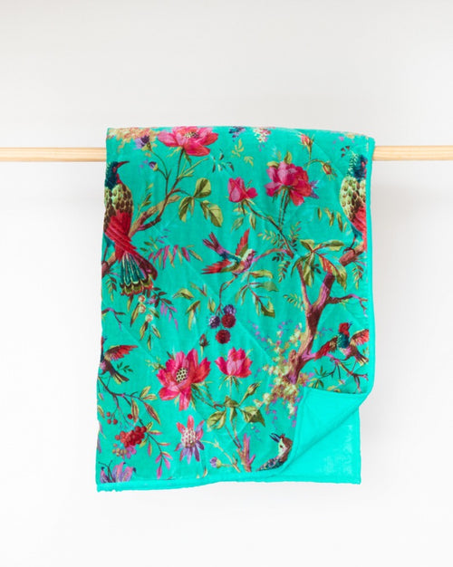 Blue Green Paradise Velvet Throw