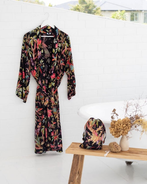 Paradise Diamond Kimono Robe - Black Bird