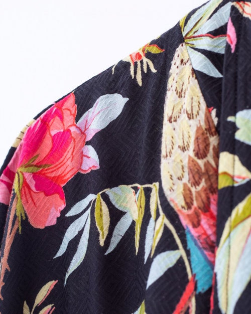 Paradise Diamond Kimono Robe - Black Bird