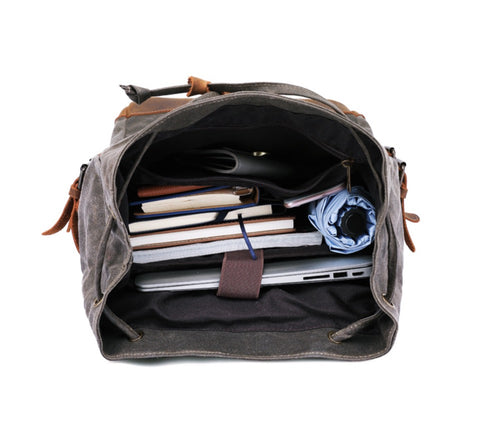 Waterproof Canvas Backpack With Leather Trim