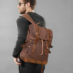 Waterproof Canvas Backpack With Leather Trim