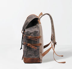 Waterproof Canvas Backpack With Leather Trim