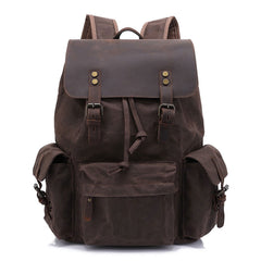 Waterproof Canvas Travel Backpack Leather Top