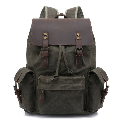 Waterproof Canvas Travel Backpack Leather Top