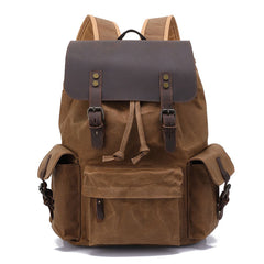 Waterproof Canvas Travel Backpack Leather Top