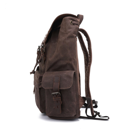 Waterproof Canvas Travel Backpack Leather Top