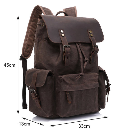 Waterproof Canvas Travel Backpack Leather Top