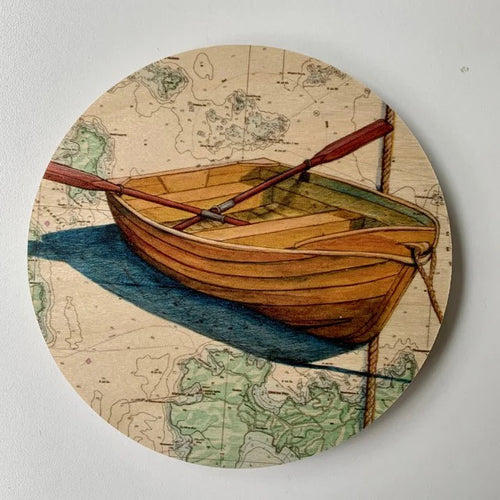 Plywood Wall Art - Dinghy on Map Background