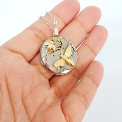 Timepiece Pendant with Mother and Baby Bee