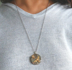 Timepiece Pendant with Mother and Baby Bee