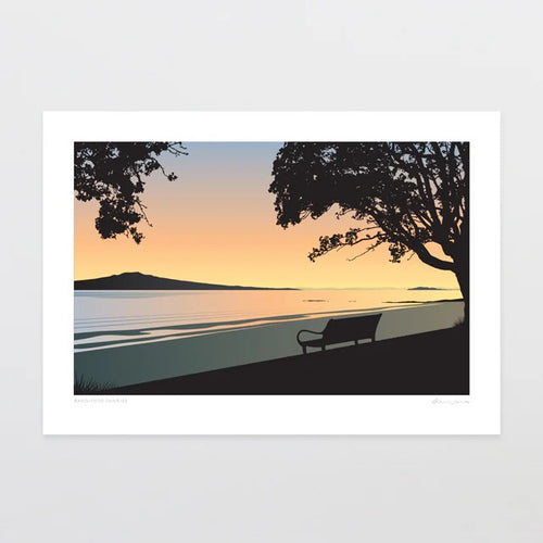 A4 White Frame - Rangitoto Sunrise