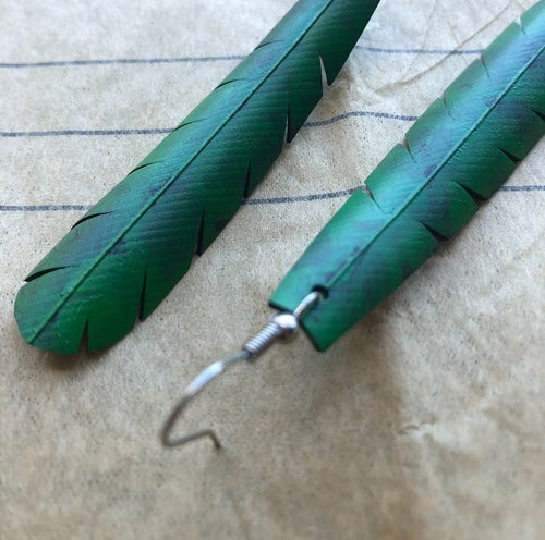 Upcycled  Feather Earrings - Pounamu
