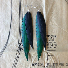 Upcycled Feather Earrings - Pounamu Double Feather