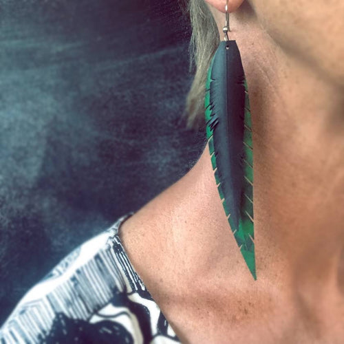 Upcycled Feather Earrings - Pounamu Double Feather