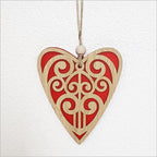 Ornament Heart 12 - Koru Heart 2 Red Satin Acrylic