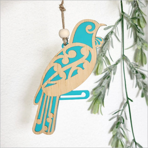 Hanging Ornament - Koru Tui Blue Satin Acrylic