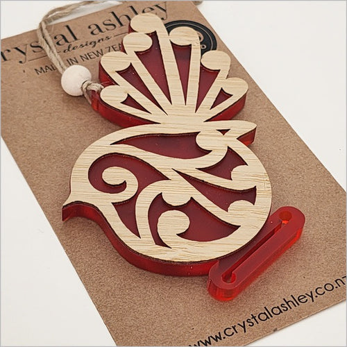 Hanging Ornament - Koru Fantail Red Satin Acrylic