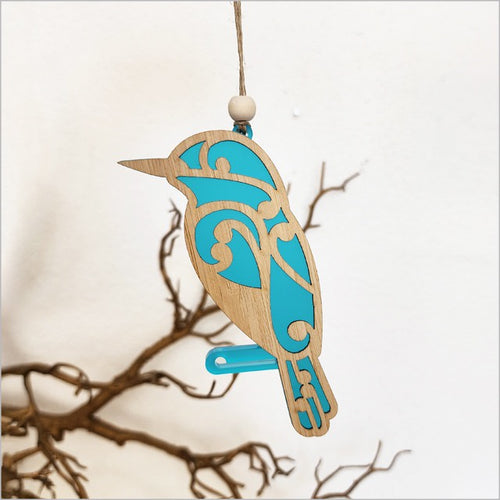 Hanging Ornament - Koru Kingfisher Teal Satin Acrylic
