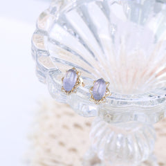 Sterling Silver Earrings - Oval Crystal with Leaves