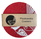 Jo Luping Design - Piwakawaka On Red Set of 4 - Ecofelt Coaster