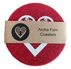 Jo Luping Design - Aroha Fern On Red Set of 4 - Ecofelt Coaste