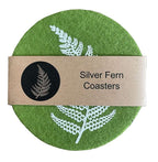 Jo Luping Design - Silver Fern On Green Set of 4 - Ecofelt Coaster