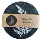 Jo Luping Design - Silver Fern On Dark Grey Set of 4 - Ecofelt Coaster