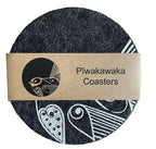Jo Luping Design - Piwakawaka On Dark Grey Set of 4 - Ecofelt Coaster