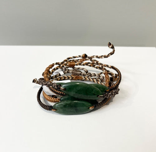 NZ Greenstone / Pounamu Adjustable Oval Bracelet (Brown)