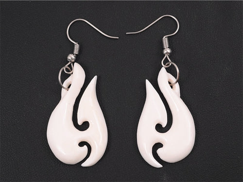 Hei Matau Fish Hook Bone Carving Earrings