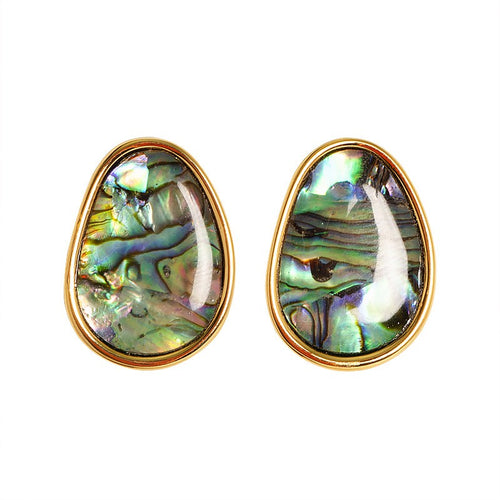 Eco-friendly Brass Earrings - Oval Paua