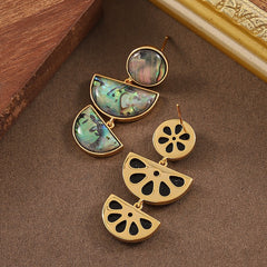 Eco-friendly Brass Earrings - Semi Circle Paua