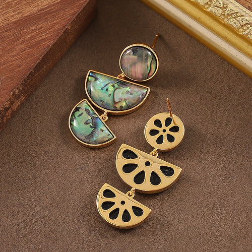 Eco-friendly Brass Earrings - Semi Circle Paua