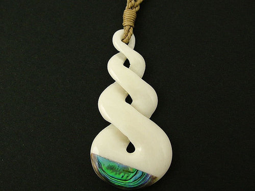 Premier long-twist bone & Paua Pendant