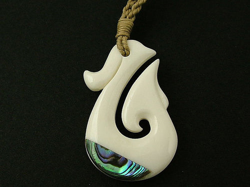 Premier Fish Hook Bone & Paua Pendant