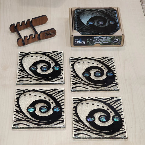 NZ Made Ocean Paua Glass Coasters - Pack of 4