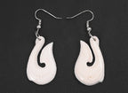 Boxed hei matau fish hook bone carving earrings