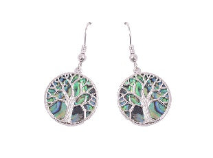 Boxed Tree of Life Paua & Rhodium Earrings