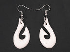 Boxed hei matau fish hook bone carvings earrings