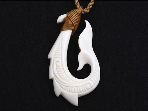 Premier fish-hook&whale-tail bone pendant