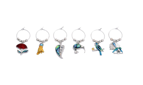 Boxed Paua Shell Enamel Wine Charms - Kiwi Nature