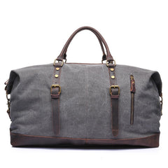 Canvas Overnight Bag with Leather Trim grey