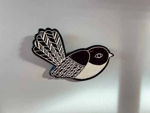 Ceramic Sgraffito NZ Birds Piwakawaka Fantail