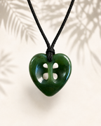 NZ Greenstone Cross Heart 30mm